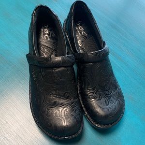 BOC Peggy black tooled slip on clog
